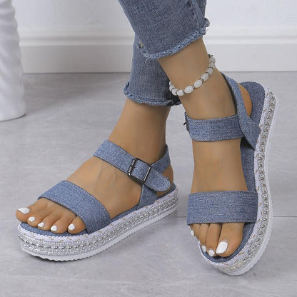 Denim Flat Platform Sandals - Eclectage