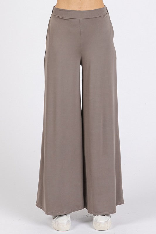 Taupe Stretch Wide Leg Pants - Eclectage