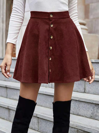 Corduroy Buttoned Mini Skirt