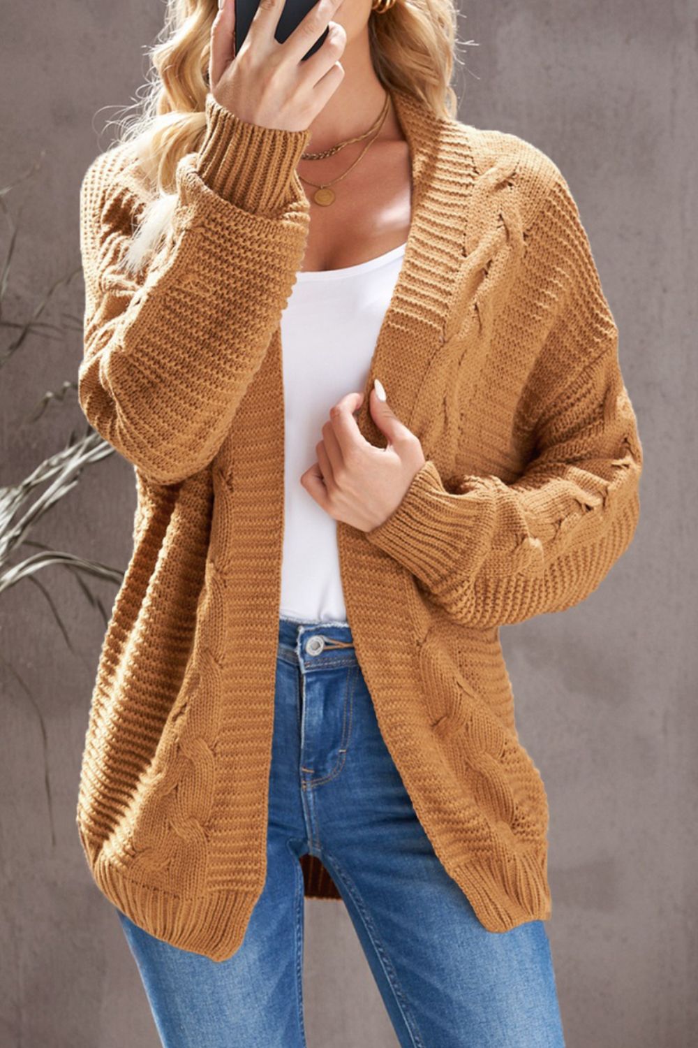 Cable-Knit Open Front Cardigan - Eclectage