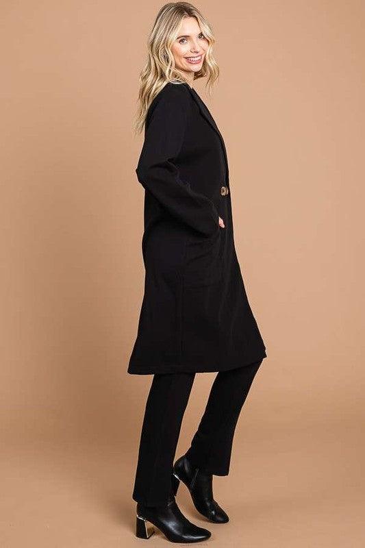 Black Double Breast Lapel Collar Coat - Eclectage