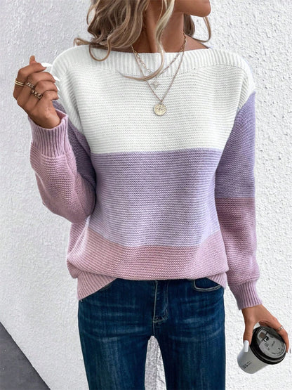 Color Block Drop Shoulder Long Sleeve Sweater - Eclectage