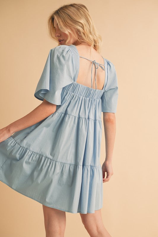 Light Blue Half Sleeve Tiered Dress - Eclectage