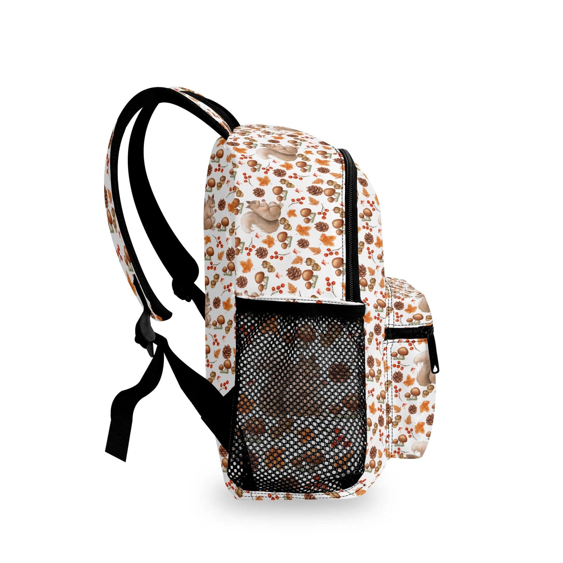 Fall Squirrels 11Backpack Naturecore Daypack Twill Polyester Back Pack Purse Shoulder Bag with Mesh Pockets and Front