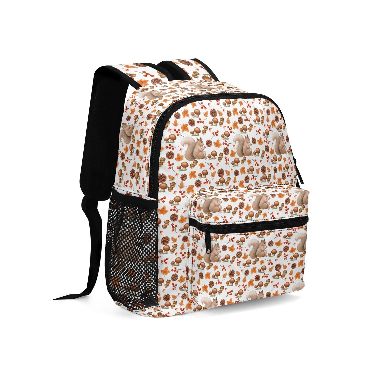 Fall Squirrels 11Backpack Naturecore Daypack Twill Polyester Back Pack Purse Shoulder Bag with Mesh Pockets and Front