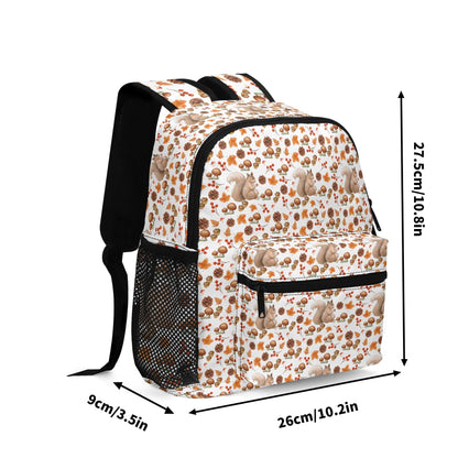 Fall Squirrels 11Backpack Naturecore Daypack Twill Polyester Back Pack Purse Shoulder Bag with Mesh Pockets and Front