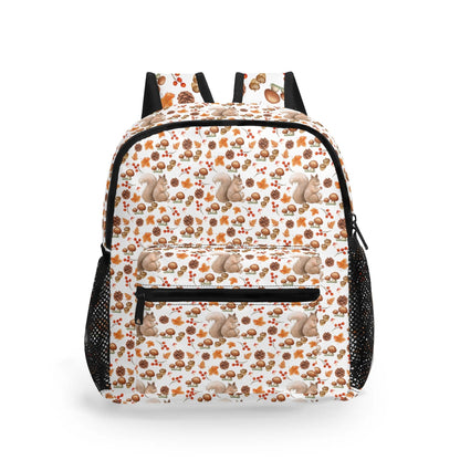 Fall Squirrels 11Backpack Naturecore Daypack Twill Polyester Back Pack Purse Shoulder Bag with Mesh Pockets and Front