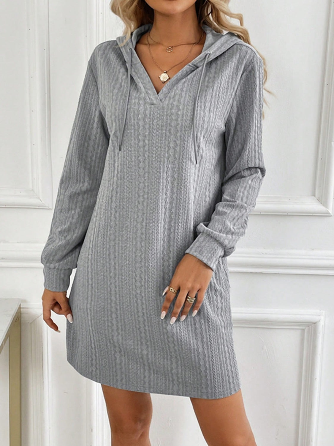 Gray Hooded Mini Dress