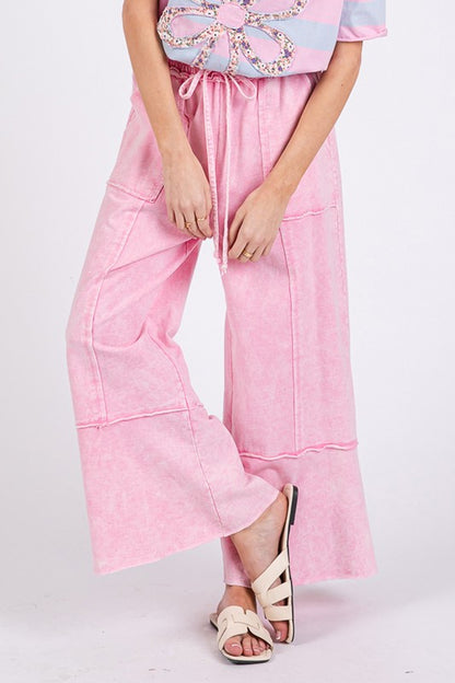 Pink Mineral Washed Terry Wide Leg Pants - Eclectage