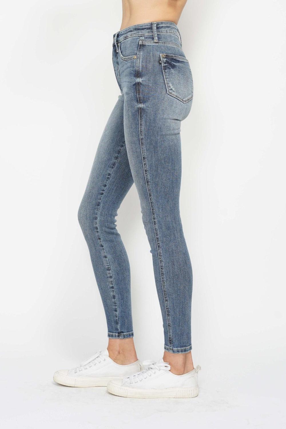 Tummy Control Contrast Wash Skinny Jeans - Eclectage