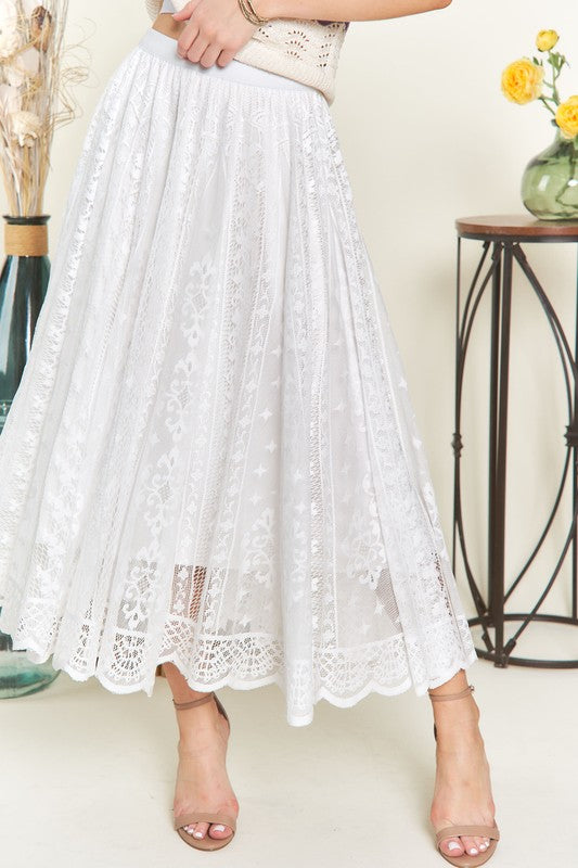 White Lace Midi Skirt - Eclectage