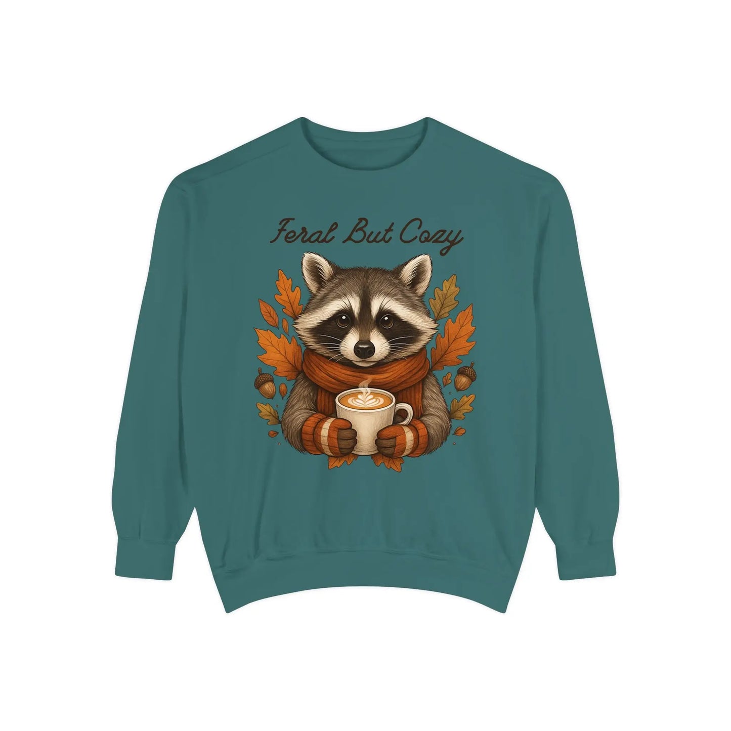 Feral But Cozy Raccoon Sweatshirt for Fall Blue Spruce / S Sweatshirts