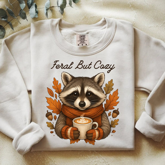 Feral But Cozy Raccoon Sweatshirt for Fall White / S Sweatshirts