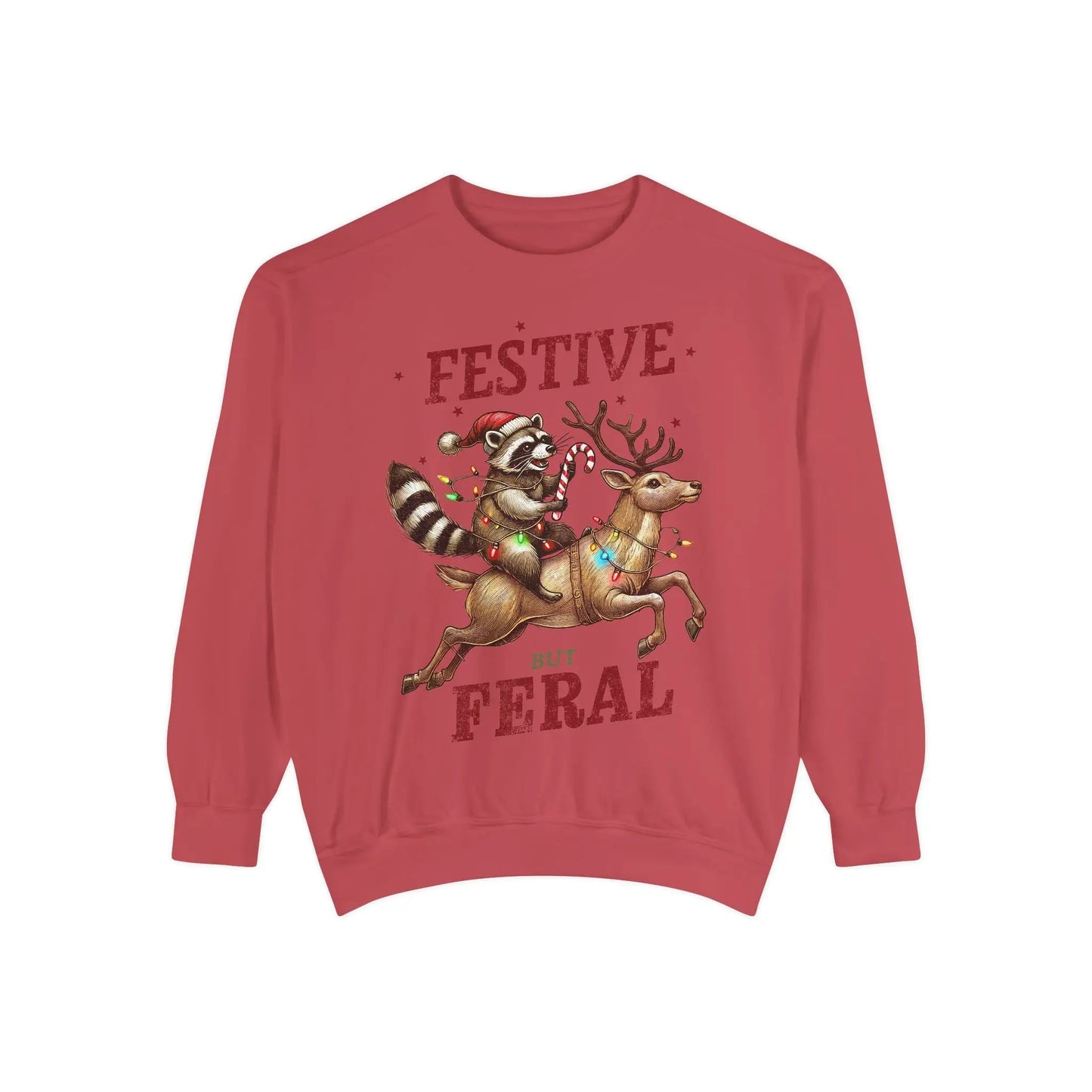 Festive But Feral Christmas Raccoon Sweatshirt Crimson / S Sweatshirts