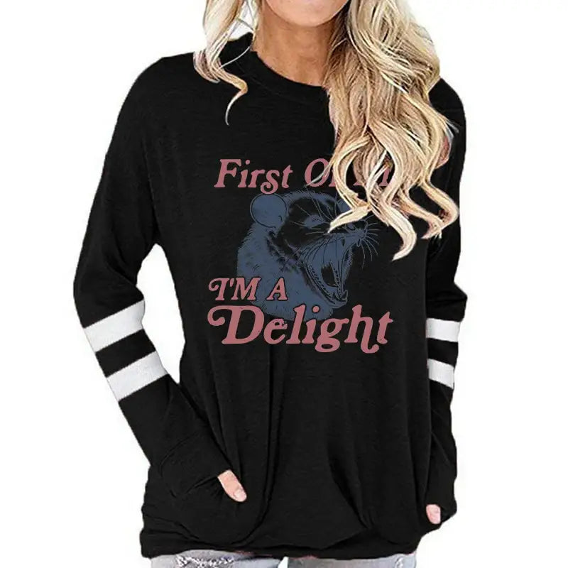 First of All I’m A Delight Possum Graphic T Shirts Women Funny Animal Vintage Retro Tshirt Angry Opossum Long-sleeved