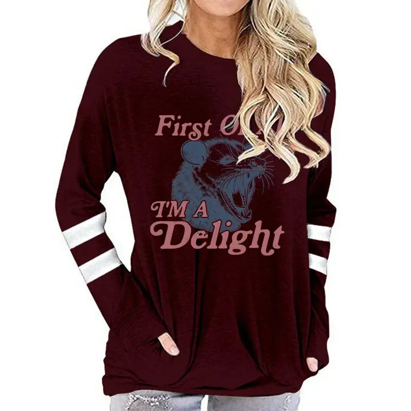 First of All I’m A Delight Possum Graphic T Shirts Women Funny Animal Vintage Retro Tshirt Angry Opossum Long-sleeved