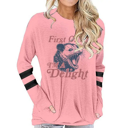 First of All I’m A Delight Possum Graphic T Shirts Women Funny Animal Vintage Retro Tshirt Angry Opossum Long-sleeved