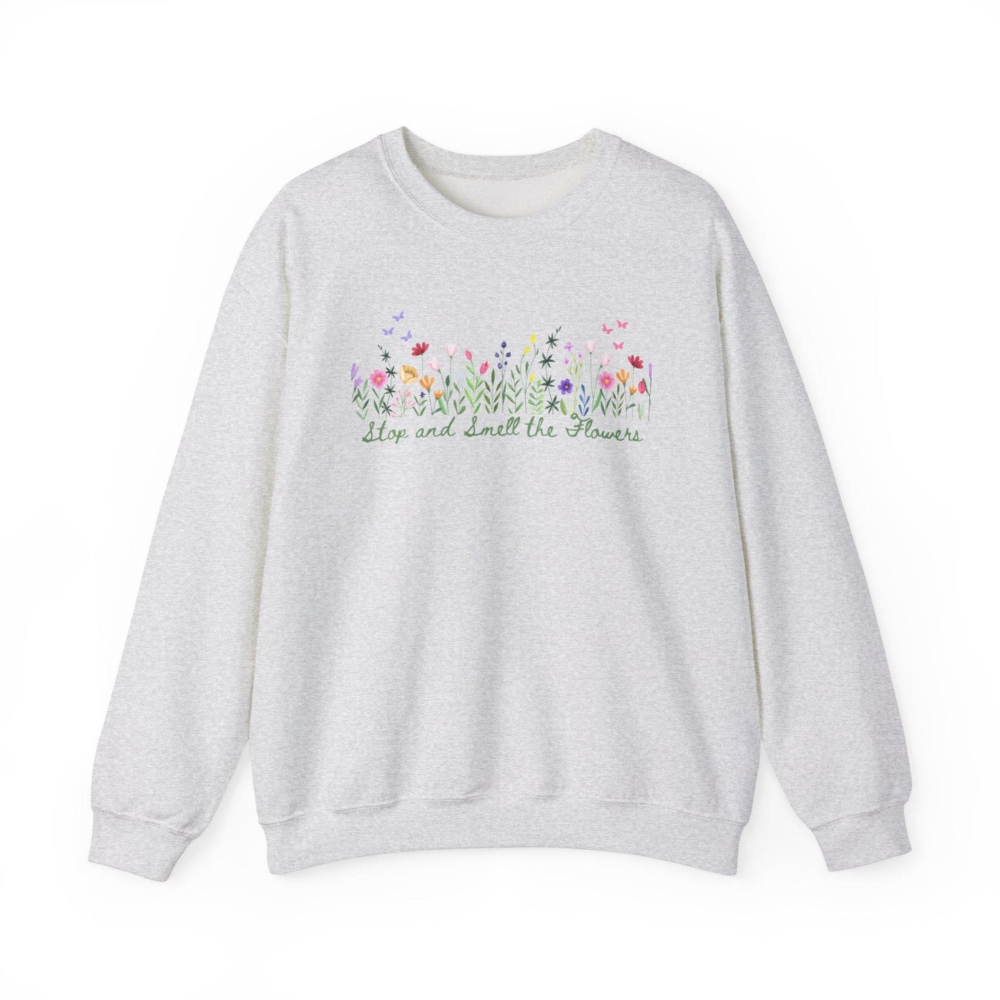 Floral Graphic White Heavy Blend™ Crewneck Sweatshirt