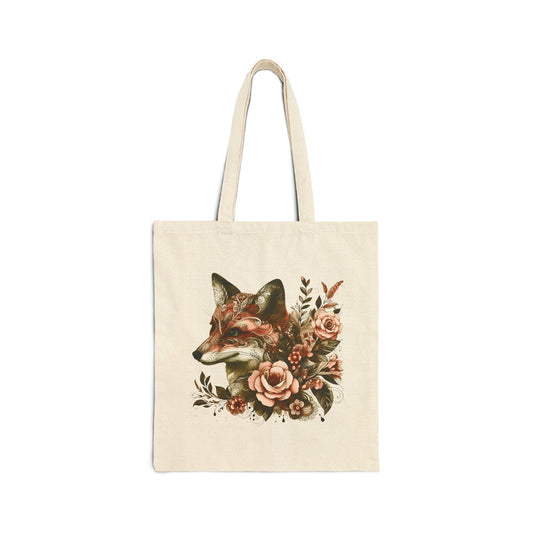 Floral Fox Cotton Canvas Tote Bag