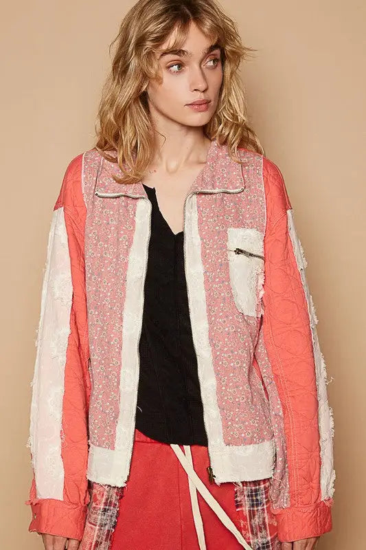 Floral Patchwork Coral Jacket - Eclectage