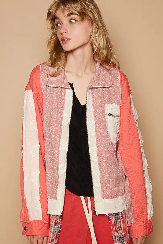 Floral Patchwork Coral Jacket - Eclectage