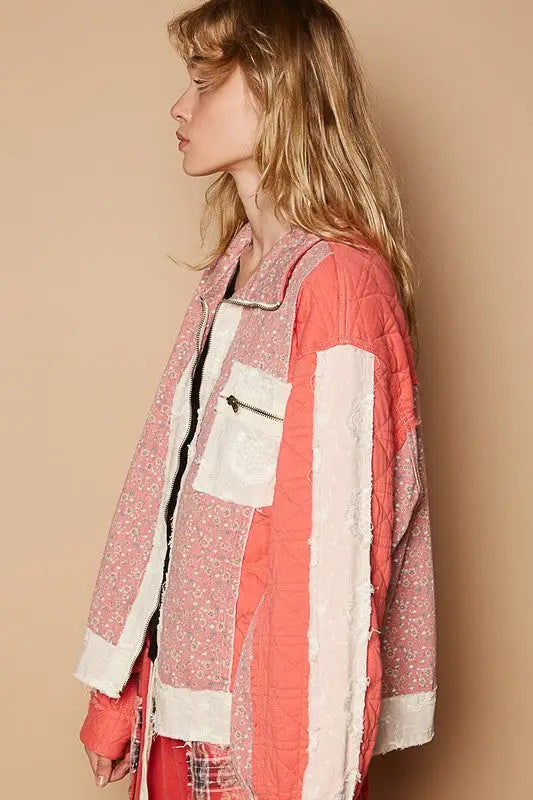 Floral Patchwork Coral Jacket - Eclectage