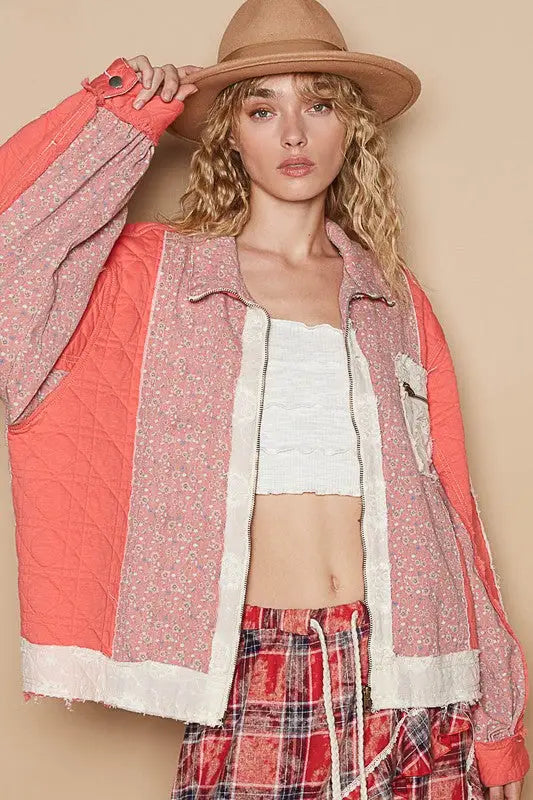 Floral Patchwork Coral Jacket - Eclectage