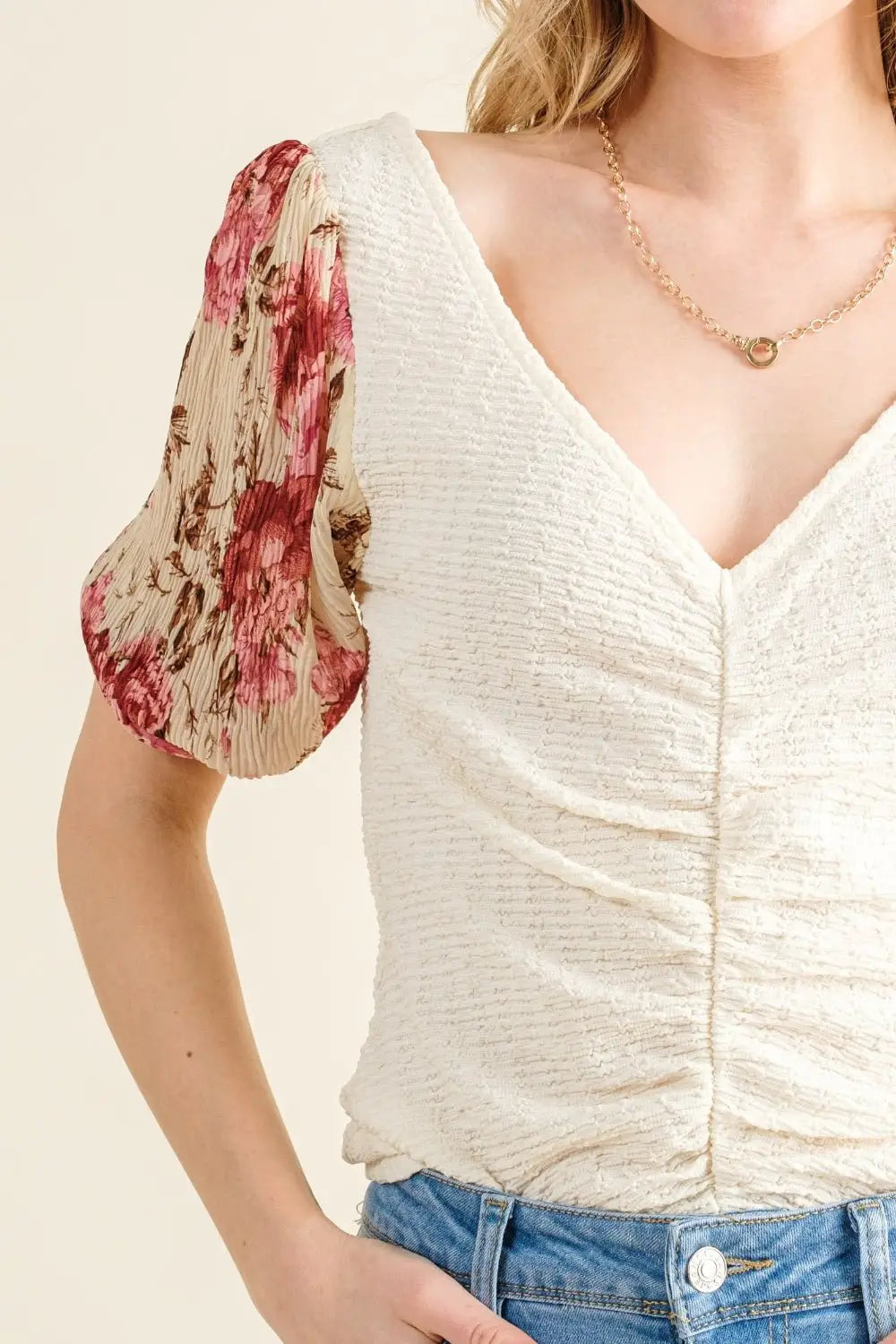 Floral Print Knit Top - Tops