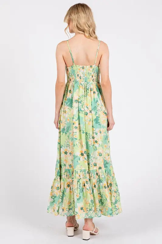 Floral Smocked Back Ruffled Hem Maxi Cami Dress - Eclectage