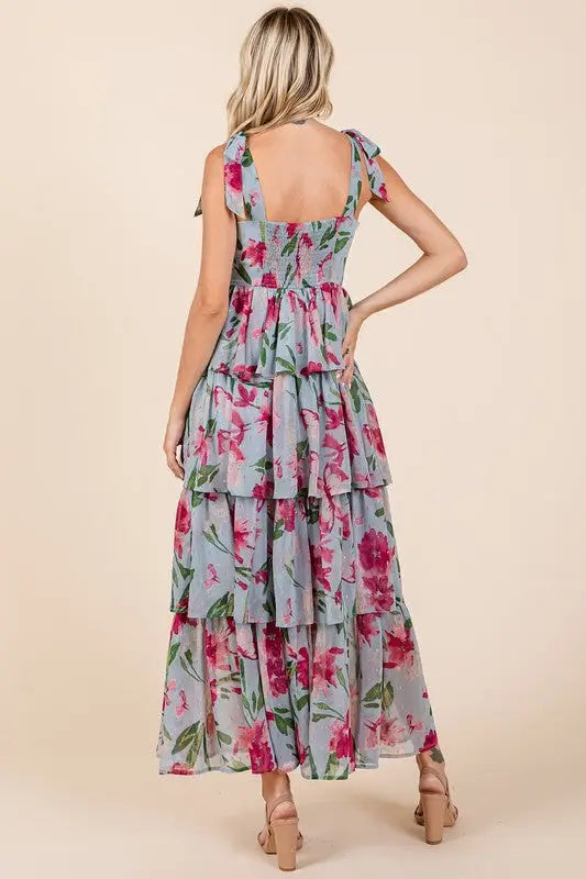 Mittoshop Layered Floral Sweetheart Neck Maxi Dress - Eclectage