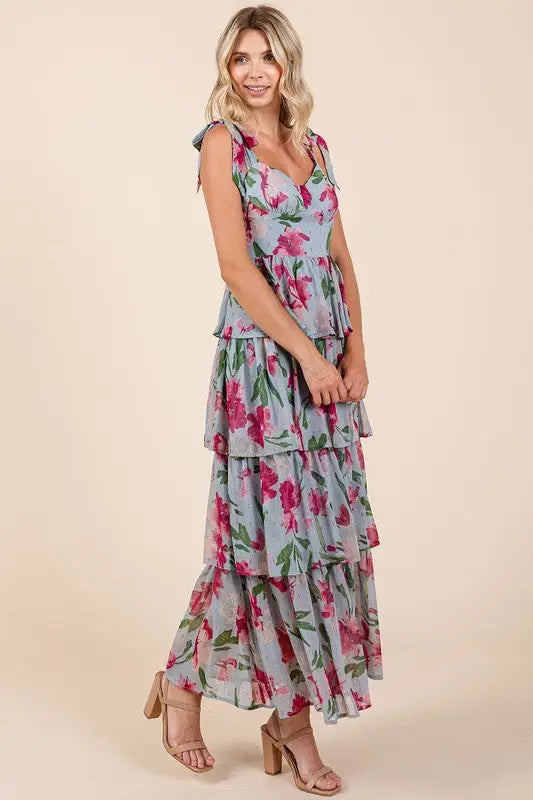 Mittoshop Layered Floral Sweetheart Neck Maxi Dress - Eclectage