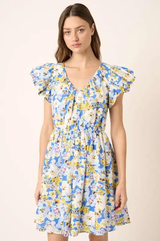 Mittoshop Floral V-Neck Cap Sleeve Mini Dress - Eclectage