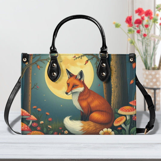 Fox and Moon Faux Leather Handbag in 3 Sizes Includes Adjustable Shoulder Strap