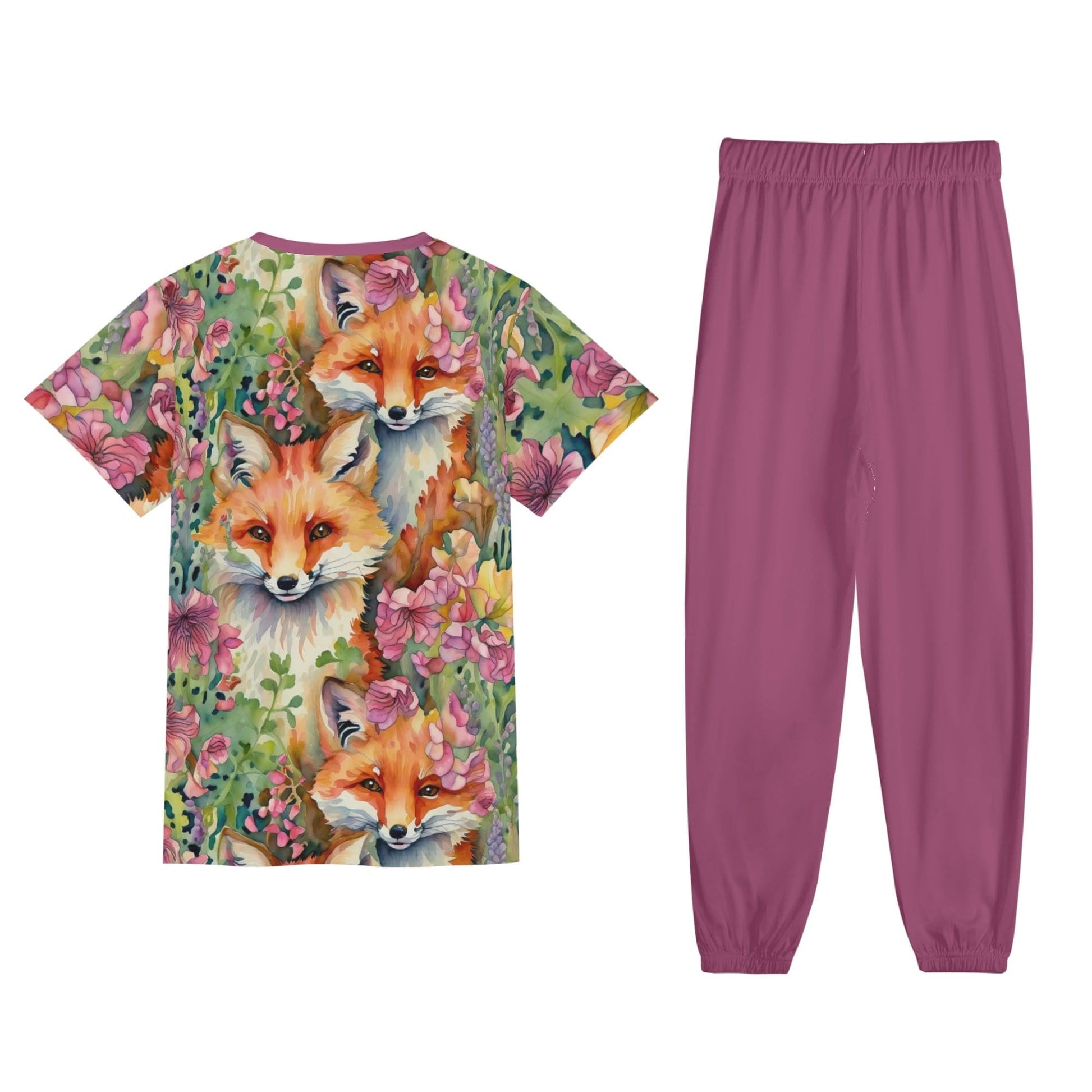 Foxes and Flowers Shirt and Pants Set - Womens Adult Casual Loungewear Sleepwear 2 Pc Outfit