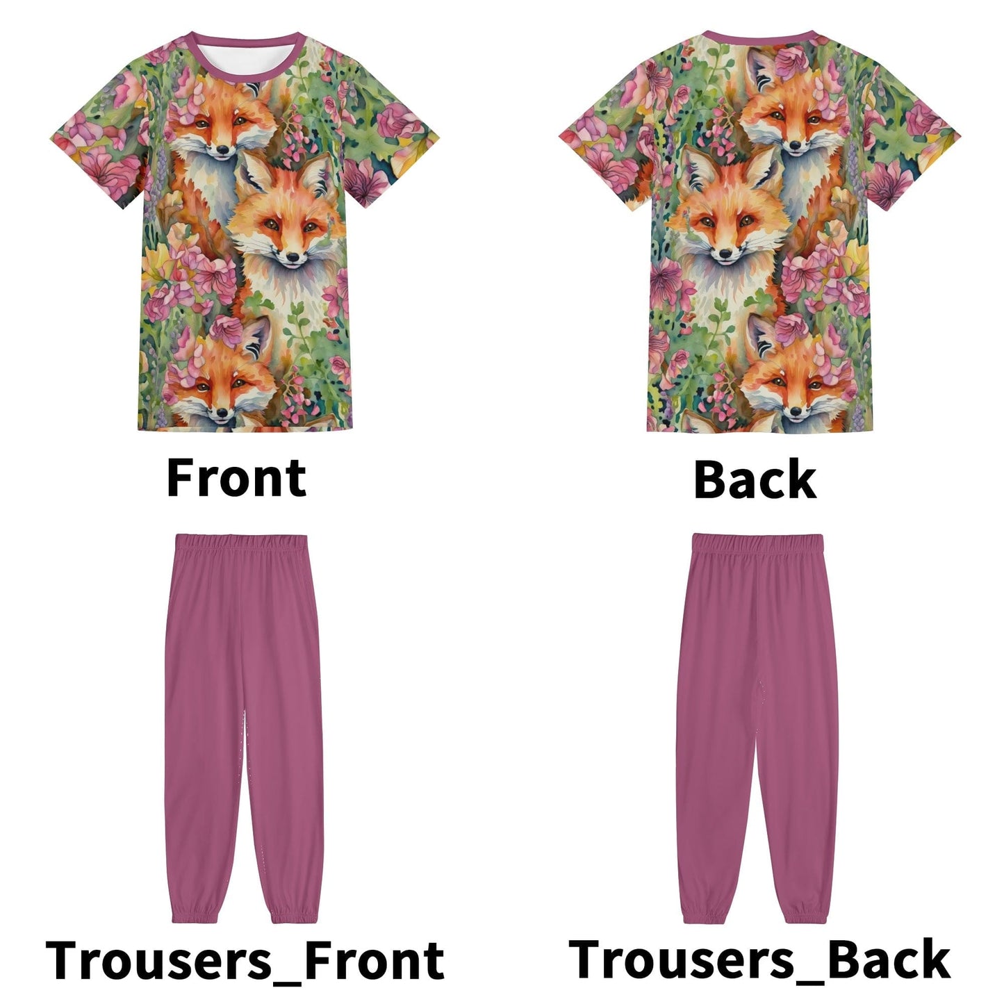 Foxes and Flowers Shirt and Pants Set - Womens Adult Casual Loungewear Sleepwear 2 Pc Outfit