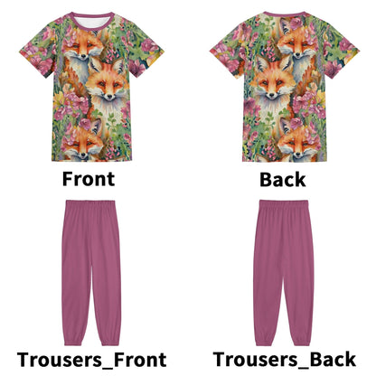 Foxes and Flowers Shirt and Pants Set - Womens Adult Casual Loungewear Sleepwear 2 Pc Outfit