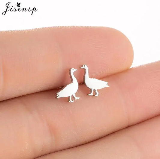 Geese Tiny Stainless Steel Stud Earrings