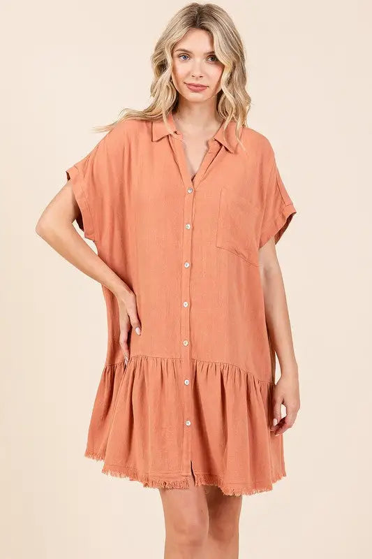 Mittoshop Linen Blend Button Down Shirt Mini Dress - Eclectage