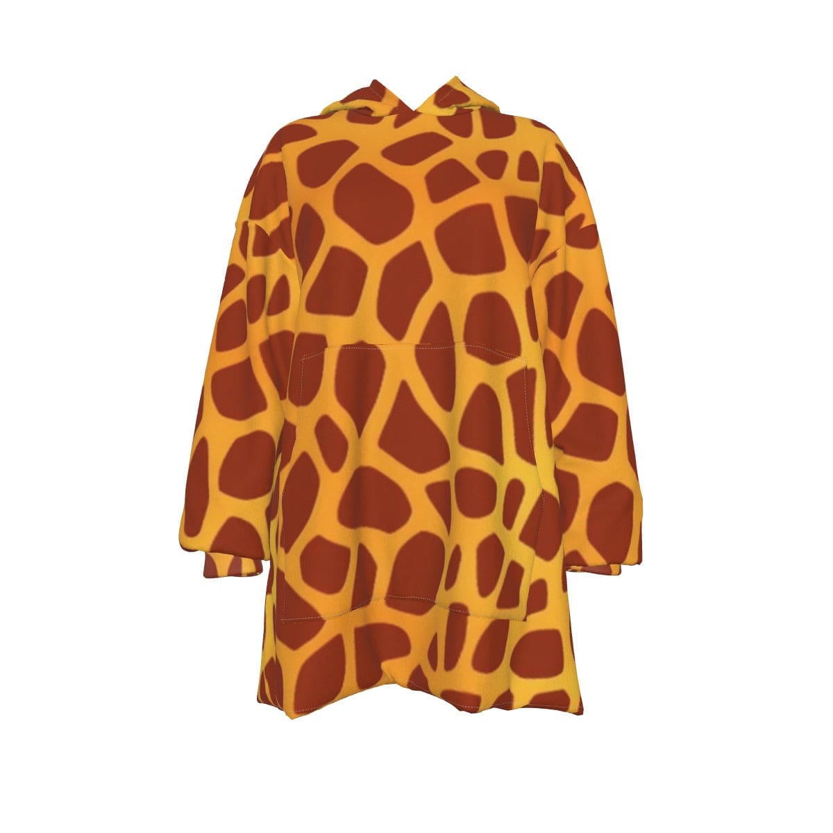 Giraffe Print Sherpa Fleece Hoodie with Sleeves