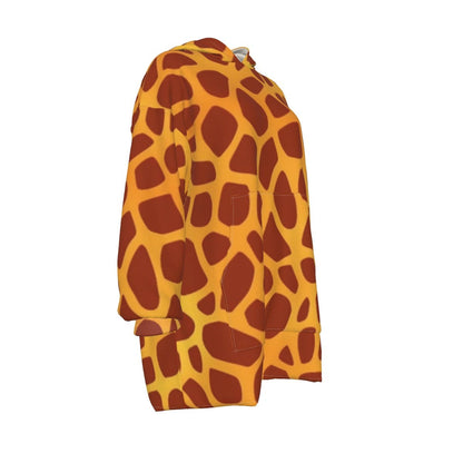 Giraffe Print Sherpa Fleece Hoodie with Sleeves