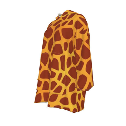 Giraffe Print Sherpa Fleece Hoodie with Sleeves