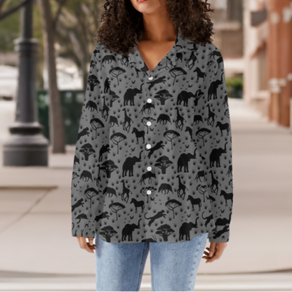 African Safari Print Button Down Shirt