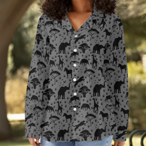 African Safari Print Button Down Shirt