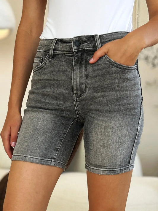 Judy Blue Full Size High Waist Washed Denim Shorts - Eclectage