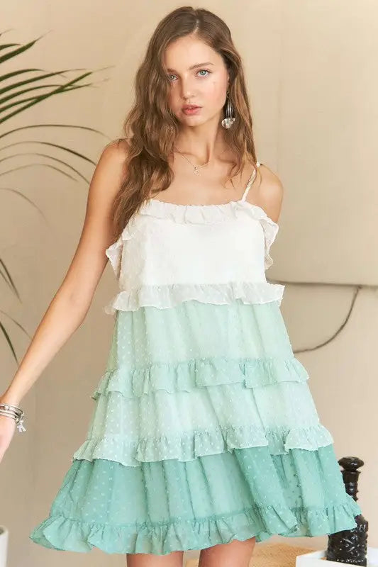 ADORA Swiss Dot Ruffled Tiered Mini Dress - Eclectage