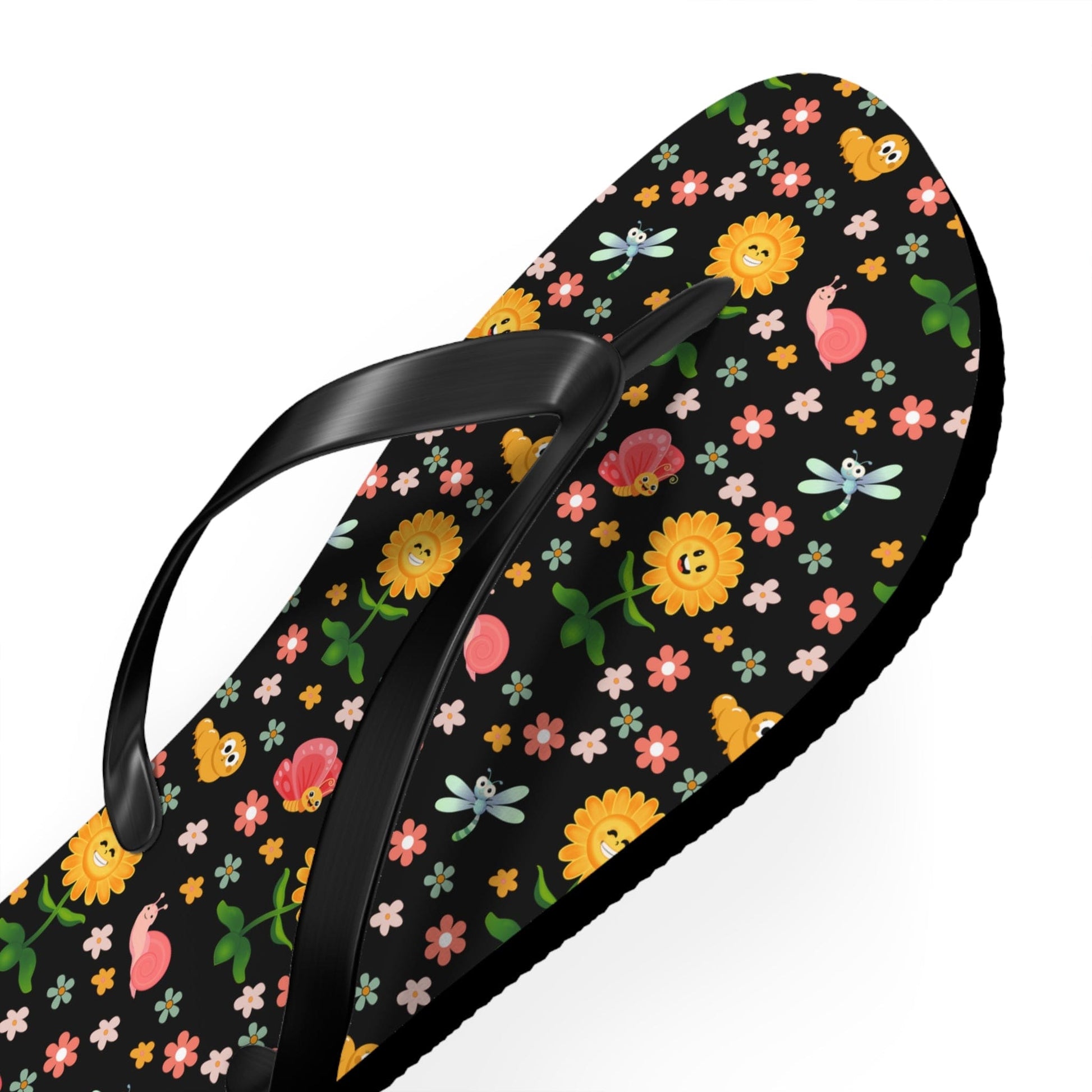 Happy Bugs and Flowers Flip Flops