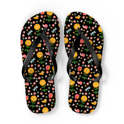 Happy Bugs and Flowers Flip Flops