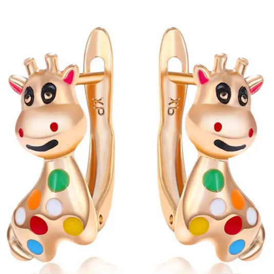 Harong Colorful Giraffe Earrings Animal Jewelry Cute Exquisite Copper Metal Rose Gold Color Stud Earrings Gifts