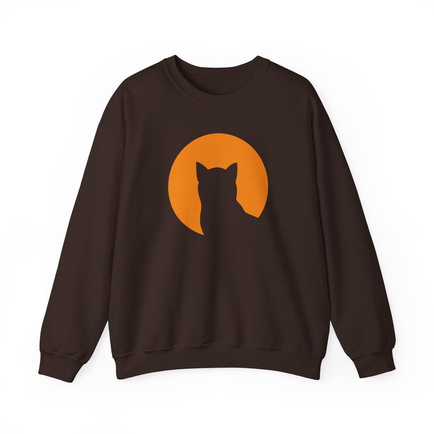 Cat Sweatshirt - Silhouette in Front of Harvest Moon Crewneck Pullover