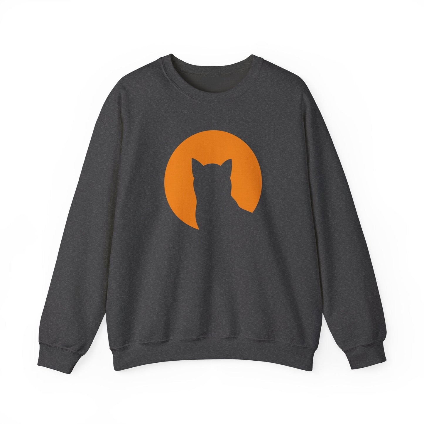 Cat Sweatshirt - Silhouette in Front of Harvest Moon Crewneck Pullover